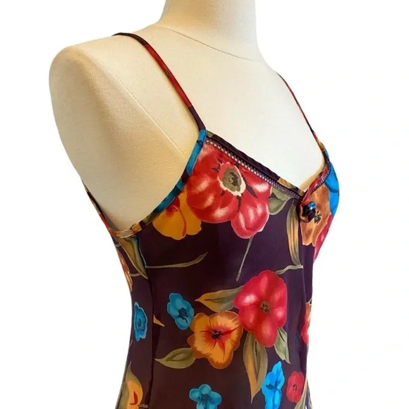 SOLD Vintage Floral Slip Dress V Neck Spaghetti Strap Mini - Picture 8 of 11